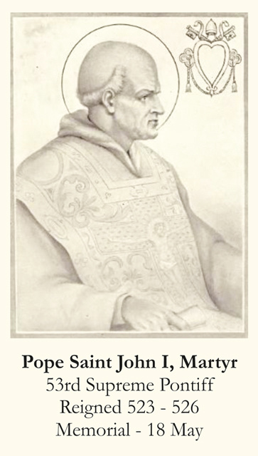 Pope Saint John I Prayer Card
